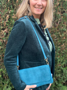 Sac Pochette cuir daim avec Bandoulière BSO837 bleu pétrole