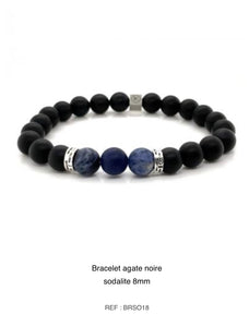 Bracelet et agate noire sodalite 8mm BRSO18