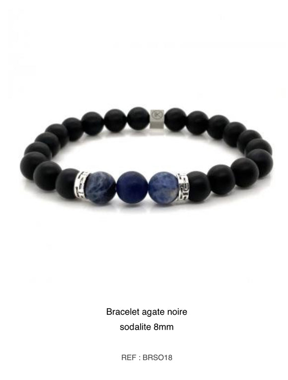 Bracelet et agate noire sodalite 8mm BRSO18