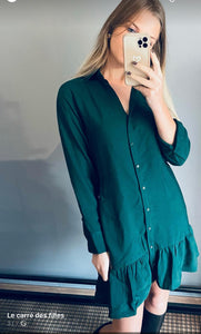 Robe courte chemise unie vert MAVRIKA