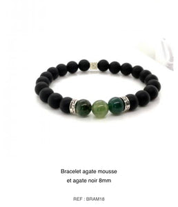 Bracelet agate mousse et agate noire 8mm BRAM18